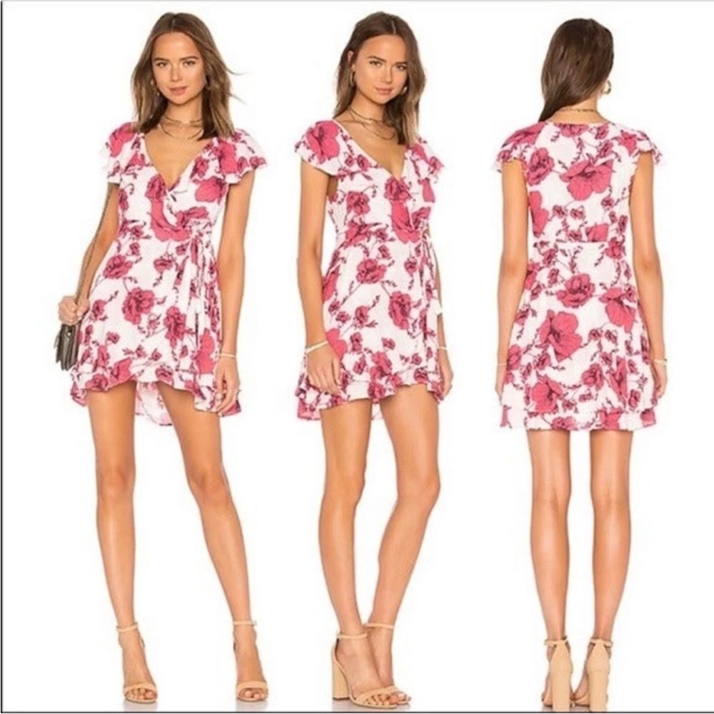 Free People  BEAUTIFUL Deep Pink Floral Wrap Top